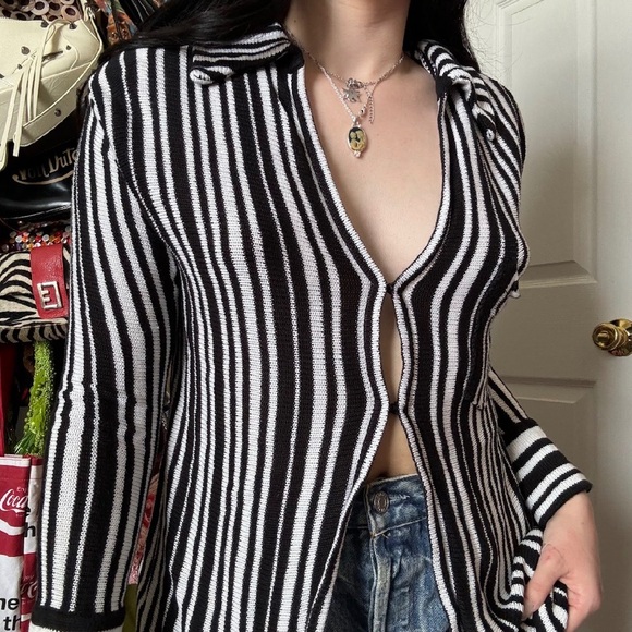 Miou Muse black and white Striped Top small - Picture 2 of 4